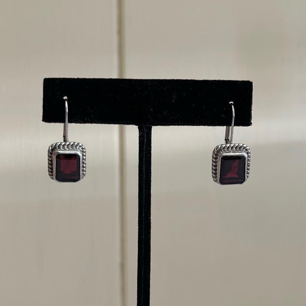 Garnet Set in Silver Lever-back Earrings